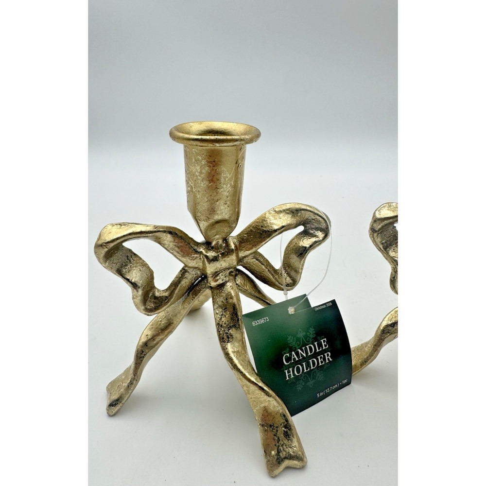 Hobby Lobby Gold Bow Taper Candle Holders Set of 2 Metal Christmas Decor NEW - Picture 5 of 7